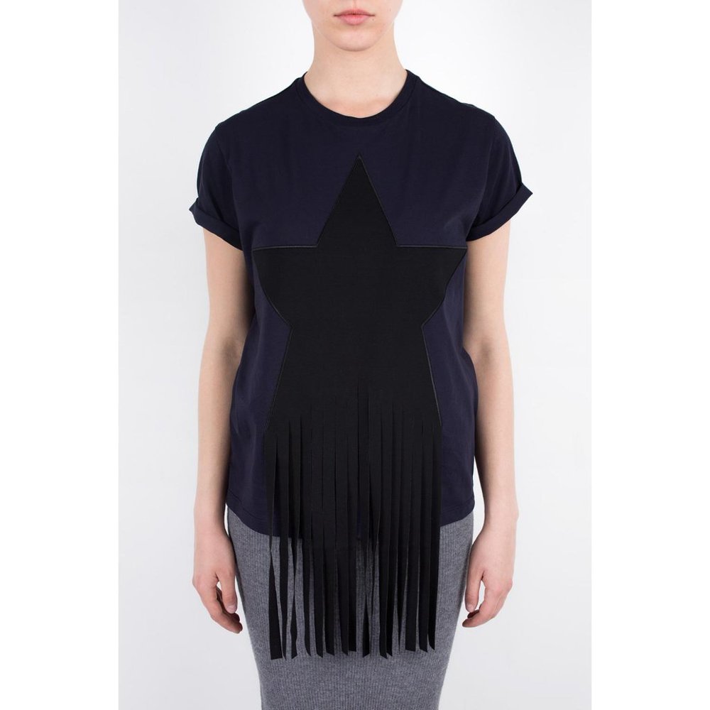 Stella McCartney Navy/Black Star Fringe Tee Shirt, size 42 (fits like a size 4) - Picture 2 of 10